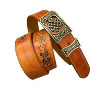 AGUTALITHIC Womens Mens Genuine Leather Belt Vintage Engraved Hollow Flower Solid Brass Square Western Buckle Embossed Strap(110cm/43, Brown)