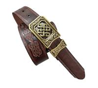 AGUTALITHIC Womens Mens Genuine Leather Belt Vintage Engraved Hollow Flower Solid Brass Square Western Buckle Embossed Strap(115cm/45, Coffee)