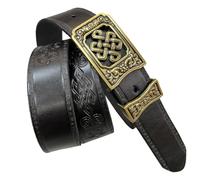 AGUTALITHIC Womens Mens Genuine Leather Belt Vintage Engraved Hollow Flower Solid Brass Square Western Buckle Embossed Strap(120cm/47, Black)