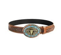 AGUTALITHIC Women's Men's Western Embossed Belt with Vintage Medieval Turquoise Engraved Buckle Cowgirl Cowboy Leather Strap(120cm/47, L)