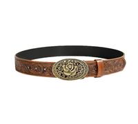 AGUTALITHIC Women's Men's Western Embossed Belt with Vintage Medieval Turquoise Engraved Buckle Cowgirl Cowboy Leather Strap(110cm/43, O)