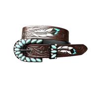 AGUTALITHIC Womens Mens Western Turquoise Rhinestone Buckle Belt Feather Embossed-PU-Leather Strap for Rodeo-Country-Concert(125cm/49, Coffee)