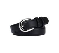AGUTALITHIC Womens Stitched Leather Skinny Belt for Jeans Pants Dress-Casual 2.4cm Thin Waist Strap with Bright Silver Buckle(100cm/39, Black)