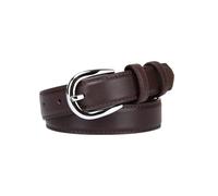 AGUTALITHIC Womens Stitched Leather Skinny Belt for Jeans Pants Dress-Casual 2.4cm Thin Waist Strap with Bright Silver Buckle(100cm/39, Coffee)