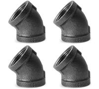 AGUTEA Black cast iron pipe fittings, 45 degree elbows, internal thread elbows, suitable for DIY steampunk retro style shelf bracket water pipes (Pack of 4) (1/2" INCH)