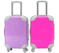 Aguwgax 2-Piece Mini Suitcase Toy Set, Hard Shell Travel Trunk Accessory with Retractable Handle and Rolling Wheels for Dollhouse Display and Small Collectible Storage, Pink and Light Purple