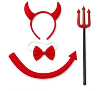 Aguwgax 4-Piece Devil Costume Set for Halloween and Party Dress Up | Includes flexible horns headband, adjustable bow tie, stuffed tail, and fabric pitchfork. One size fits most.