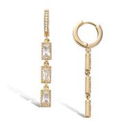 AGVANA 14 carat Yellow Gold Plated 925 Sterling Silver Sparkling Clear Cubic Zirconia CZ Hinged Small Hoop Creole Long Drop Dangle Tassel Earrings for Women Teenager Girl, with nice Jewellery Gift Box