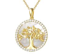 AGVANA Tree of Life Necklace for Women,925 Sterling Silver Mother of Pearl Stunning Cubic Zirconia Necklace with Tree Pendant Fine Jewellery for Women Girls with Gift Box,16"+2" Extender