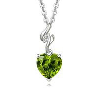 Agvana Valentines Day Gifts for Her 14K Solid White Gold Diamond Peridot Heart Pendant Necklace for Women with Sterling Silver Chain August Birthstone Jewelry for Women Anniversary Birthday Gifts