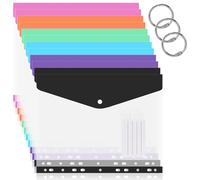 Agvdg 12 Pack A4 Expandable Poly Document Wallets, 11-Hole Punched Envelope Folders with Self-Adhesive Fastener & Label Pocket, 6 Colors for Office School Home