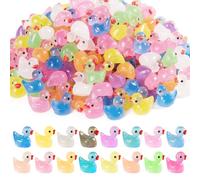 Agvdg 160PCS Resin Ducks 16 Colors Luminous Tiny Ducks 1.5cm Mini Little Ducks Glow in The Dark Resin Animals for Garden Aquarium Dollhouse Decor