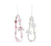 Agvdg 2 Pcs Phone Charm Crystal Butterfly Heart Pearl Bow Flower Phone Strap Cute Women's Charms Phones Wrist Strap Phones Chain (White and Pink)