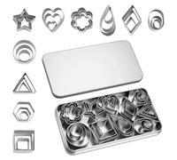 Agvdg 30Pcs Mini Cookie Cutters Set, Stainless Steel Small Cookie Cutters for Baking, 10 Geometric Flower Star Heart Cutters for Baking, Biscuits & Polymer Clay with Storage Tin Box