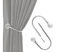 Agvdg Crystal Ball Curtain Holders, 2 Pack U Shaped Metal Curtain Tie Backs Silver, Tie Backs for Curtains with Curtain Strap for Home Office Decor