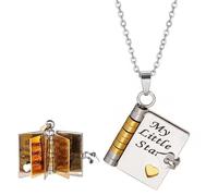 Agvdg My Little Star Necklace - Daughter, Adjustable Book Necklace for Daughters Adult Initial Non Tarnish Gifts from Dad and Mum - 18K Gold Silver Jewelry with 6 Pages Engraved Information Gift