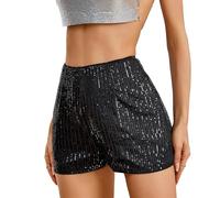Agvdg Sequin Shorts High Waist Sequin Shorts for Women Spice Girls Sparkly Shorts Elastic Band Shorts Womens Sexy Straight Leg Band Sequin Hot Pants for Glitter Party (S) Black