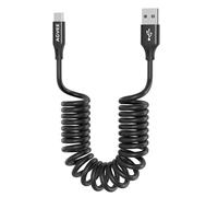 AGVEE 1.5ft Coiled Short USB to USB-C Charging Cable [USB-IF Certified] 3A Fast Charger Cord in Car for iPhone 16/15 CarPlay, Galaxy S25 S24 S23 S22 S21 S10 S9 S8, Google Pixel, Black