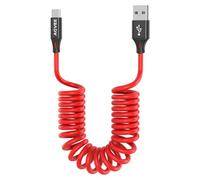 AGVEE 2 Pack 1.5ft Coiled Short USB to USB-C Charging Cable [USB-IF Certified] 3A Fast Charger Cord in Car for iPhone 16/15 CarPlay, Galaxy S25 S24 S23 S22 S21 S10 S9 S8, Google Pixel, Red