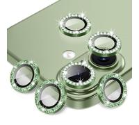 AGVEE 3+3 6 Pack for iPhone 17 6.3" Camera Lens Cover Protector, Bling Diamond & Bling Glitter Metal Ring 9H Tempered HD Glass Camera Cover Protector Film, Bling-Green