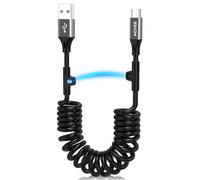 AGVEE 3ft Coiled USB-A to USB-C Cable [USB-IF Certified] Carplay