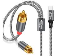 AGVEE 6.6ft Dual DAC 32Bit/384kHZ USB C to RCA Audio Cable, Type C to 2RCA Y Splitter Cord for iPhone 16 15 iPad Pro Samsung Galaxy S24 S23 S22 S21, Google Pixel Series, Amplifiers, Gray