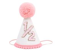 Agvgaza Half Birthday Hat -Baby 1/2 Birthday Cone Hat,Six Months Decorations,Party Hat Outfit for Girls/Boys (White&Pink)
