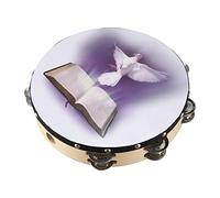 Agwuoetr 10 Inch Wooden Tambourine Pigeon Bible Music Percussion Instrument Tambourine Double Tambourine Row Jingle Percussion Instrument for Church
