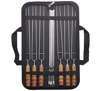 Agwuoetr 10 PCS/Set Outdoor Camping BBQ Tools Storage Bag Kit Wood Handle Grill Roasting Sticks Stainless Steel