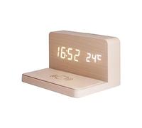 Agwuoetr 10W Multifunctional LED Wireless Charging Alarm Clock Silent Clock Electronic Clock Wireless Charging Thermometer-Bamboo