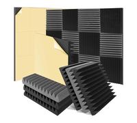 Agwuoetr 12 Pack 2X12X12Inch Soundproof Wall Panels Self-Adhesive Wedge Sound Proof Foam Panels Self-Adhesive Sound Insulation Cotton for Indoor Recording Studio for Home Studio,Black&Grey