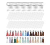 Agwuoetr 120 PCs Acrylic Keychain Blank Tassel Pendant Set Includes Rectangular Transparent Acrylic Keychain