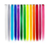 Agwuoetr 13 Pcs Colored Colorful Clip in Hair Extensions 55cm Straight Synthetic Hairpieces, Rainbow