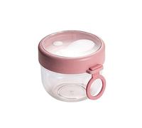 Agwuoetr 1Pcs Reusable Overnight Oat Container with Lid and Foldable Spoon, 600Ml Leak-Proof Oats Jar Portable Yogurt Cup, Pink