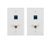 Agwuoetr 2 Packs Ethernet Coax Wall Plate Outlet with 1 Cat6 Port and 1 Gold-Plated Coax F Type Port RJ45 Wall Plates