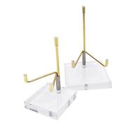 Agwuoetr 2 Pcs Adjustable Metal Arm Display Stand Easel with Clear Acrylic Base for Gemstones Crystal Mineral Plates Gold