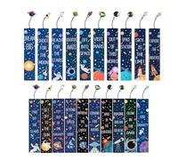 Agwuoetr 20PCS Space Ship Theme Bookmarks with Metal Charms Planet Color Inspirational Quotes Cards for Kids About 3.8 X 17.8cm
