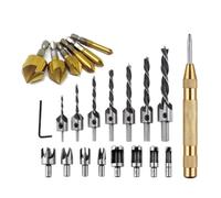 Agwuoetr 23Piece Center Punching Three-Pointed Woodworking Drill Wood Plug Cutter Hexagonal Handle Five-Edge Chamfering Set Silver&Black&Gold