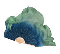 Agwuoetr 2PCS Adults Classical Dance Fan Veil 100% Real Silk Dancer Performance Props Green