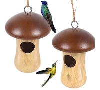 Agwuoetr 2Pcs Mushroom Shape Yard Outdoor Decoration Sparrow Cage Bird House Tree Hanging Feeder Bird Nests Wooden