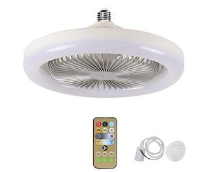 Agwuoetr 30W Ceiling Fan with Lighting Lamp E27 Converter Base with Remote Control for Bedroom Living Home White+Silver