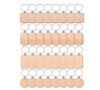 Agwuoetr 32Pcs Wooden Keychain Blanks Wood Engraving Blanks Key Chain Bulk Unfinished Wooden Keychain Key Ring Key Tag DIY Craft