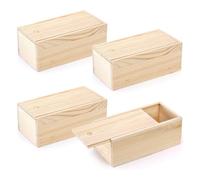 Agwuoetr 4 Pack Unfinished Wood Storage Box with Slide Lid, Vintage Keepsake Case Cards Container Small Gift Box for Art Hobbies, Easy to Use Fine Workmanship