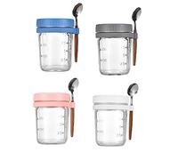 Agwuoetr 4 Piece Overnight Oats Containers with Lids and Spoons Glass for Storing Salads, Yogurt, Pudding,Fruits,Etc