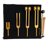 Agwuoetr 4 Piece Tuning Fork Set Mallet Accessories Tuning Forks (4096C, MI528, 128C, OM136.1) for, for Chakras, Sound Healing, Stress Relief, Gold