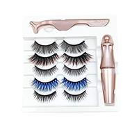Agwuoetr 5 Pairs of Mixed Style Color Magnetic False Eyelashes Waterproof Eyeliner Tweezers Set Thick Magnetic False Eyelashes