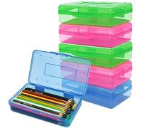 Agwuoetr 6 Pack Assorted Colors Plastic Pencil Boxes Case Bulk Bulk Capacity Pencil Box Clear Pencil Case with Lid Snap Closure