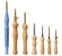 Agwuoetr 7 Pcs Embroidery Punch Needle Yarn Sewing Wooden Handle Embroidery Pen Rug Hooking Tool