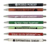 Agwuoetr 7Pcs Halloween Weekday Pens Glitter Pen with Funny Sayings Vibrant Passive Fancy Ballpoint Pens Cute Gifts