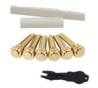 Agwuoetr Acoustic Guitar String End Nut Bridge Saddle Abalone Pins Replacements Set (Brass Pins & Bone Saddle Nut)